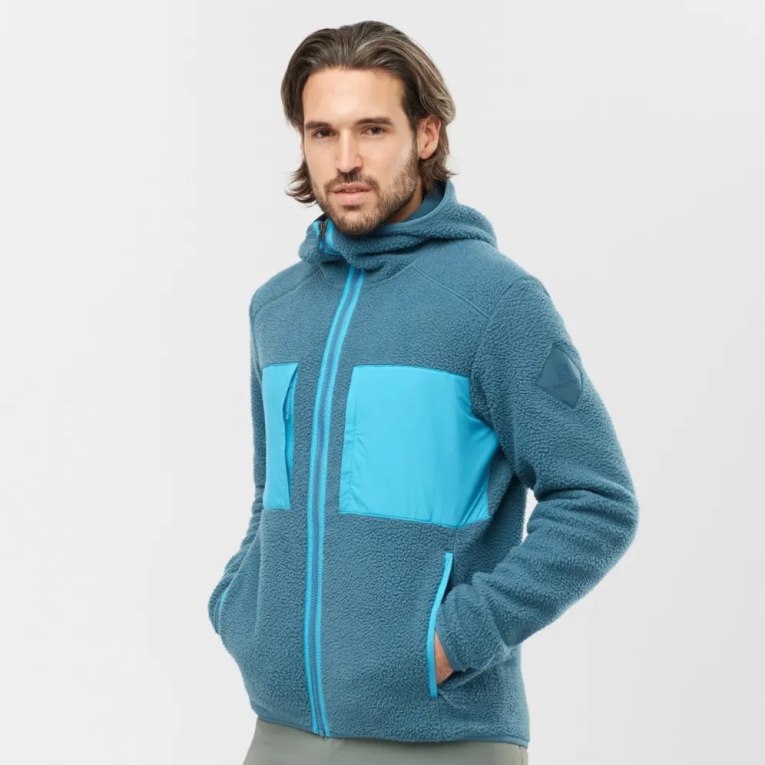 Turquoise Salomon Essential Warm Teddy Men\'s Jackets | IE LM1362